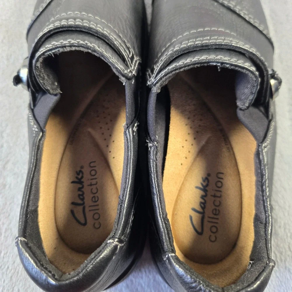 Clarks Carleigh Pearl Black Leather Slip On Loafers Shoes Womens 6 M